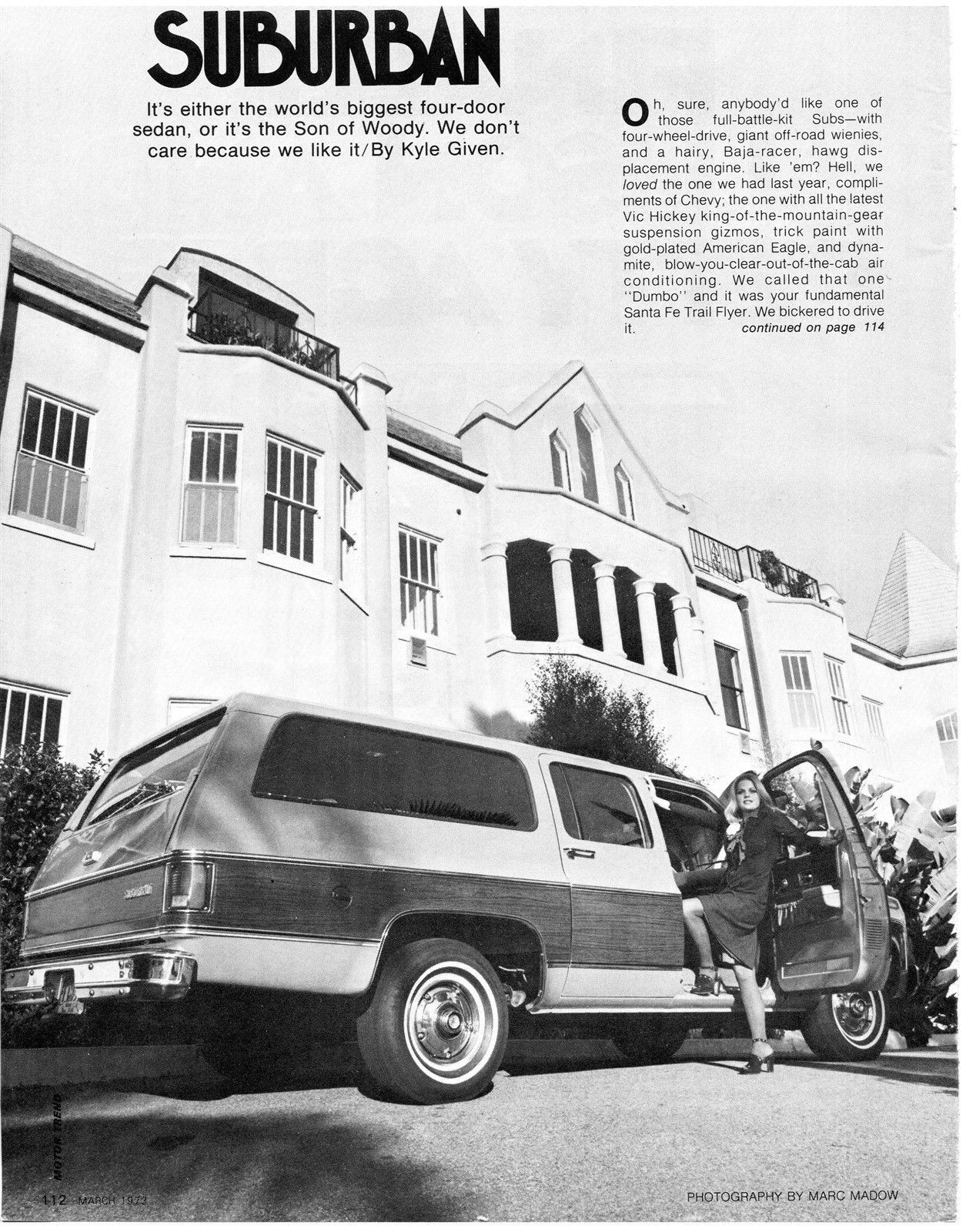 1973 CHEVROLET SUBURBAN SUV 3 pg Article
