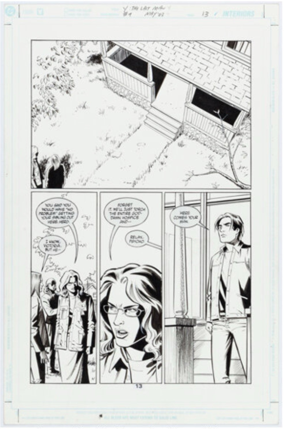 Y: THE LAST MAN #9 — Original art page. Lettering on board. Pia Guerra. Vertigo
