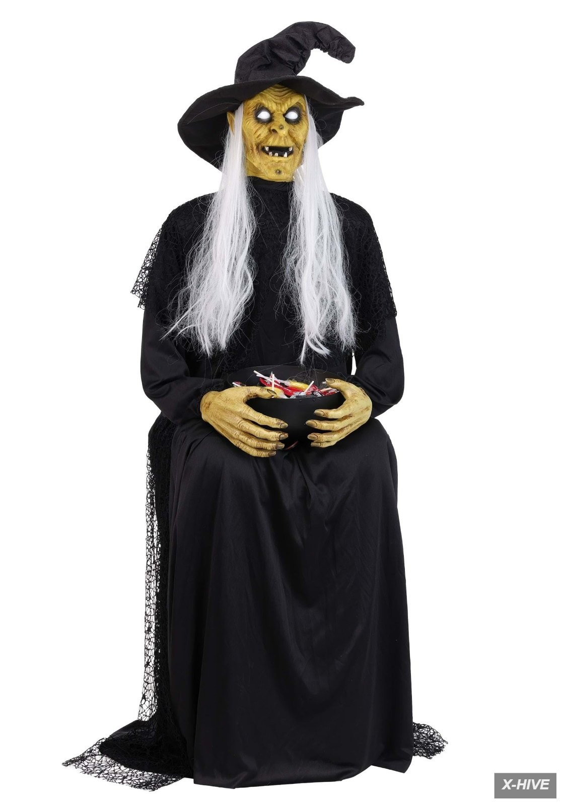Fun Costumes Seated Witch Animatronic Holding Candy Bowl Motion Activated Hall