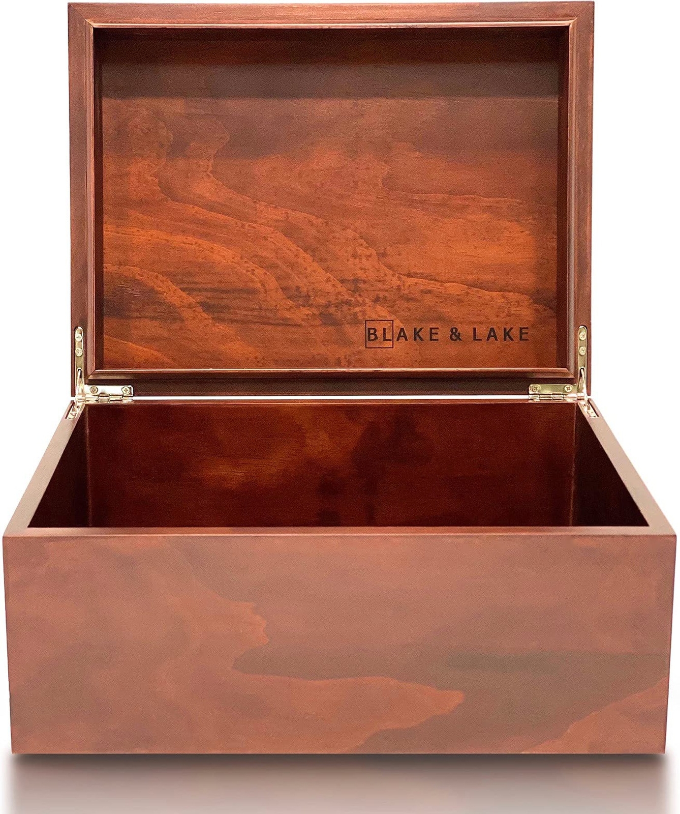 Large Wooden Oak Box with Hinged Lid - Wood Storage Box with Lid Keepsake Boxes