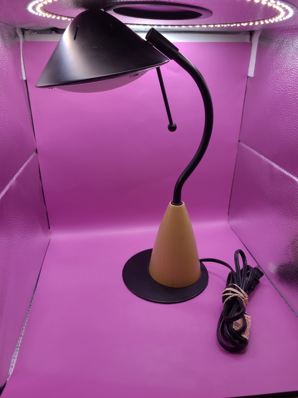 Vintage 1990\'s Art Deco Style UL Black Metal Atomic Mushroom Dome Desk Lamp