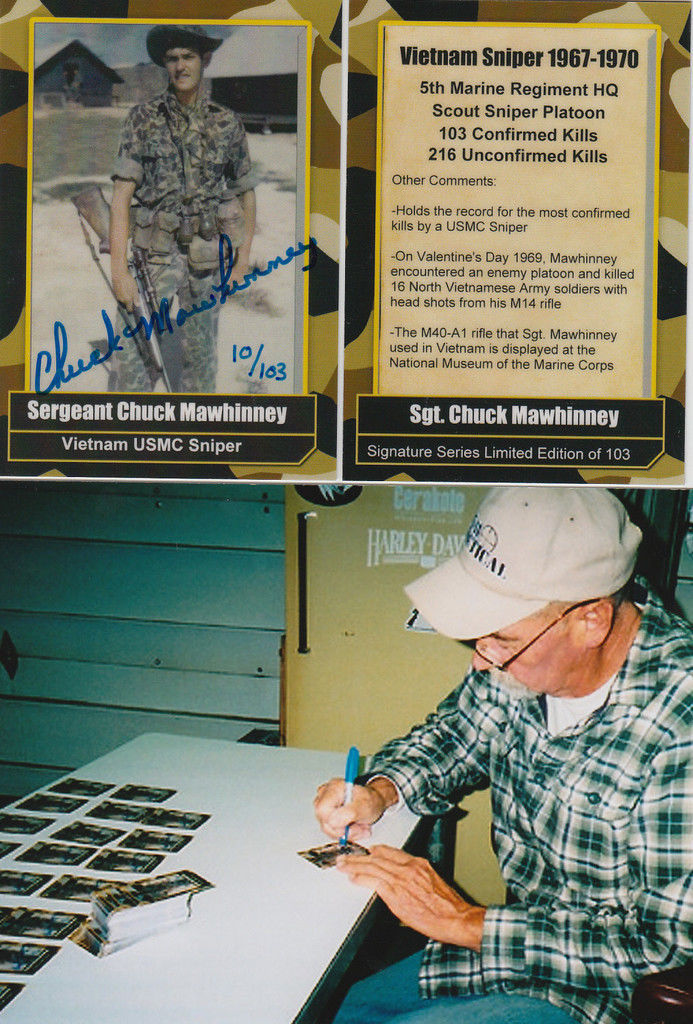 Chuck Mawhinney Vietnam Sniper USMC 103 kills, 216 unconfirmed kills SIGNED CARD