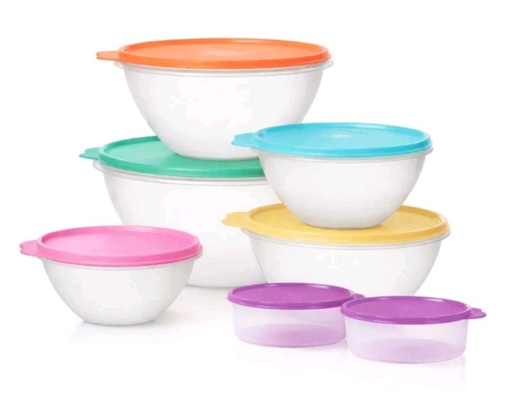 Tupperware 14-piece Wonderlier Vintage Series Bowl Set, Clear Bases, NIB