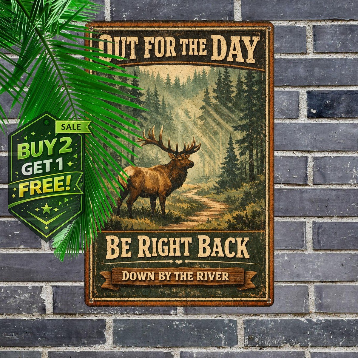 Gone Hunting Back Soon To Gut You Rustic Metal Tin Sign 8x12 Decor