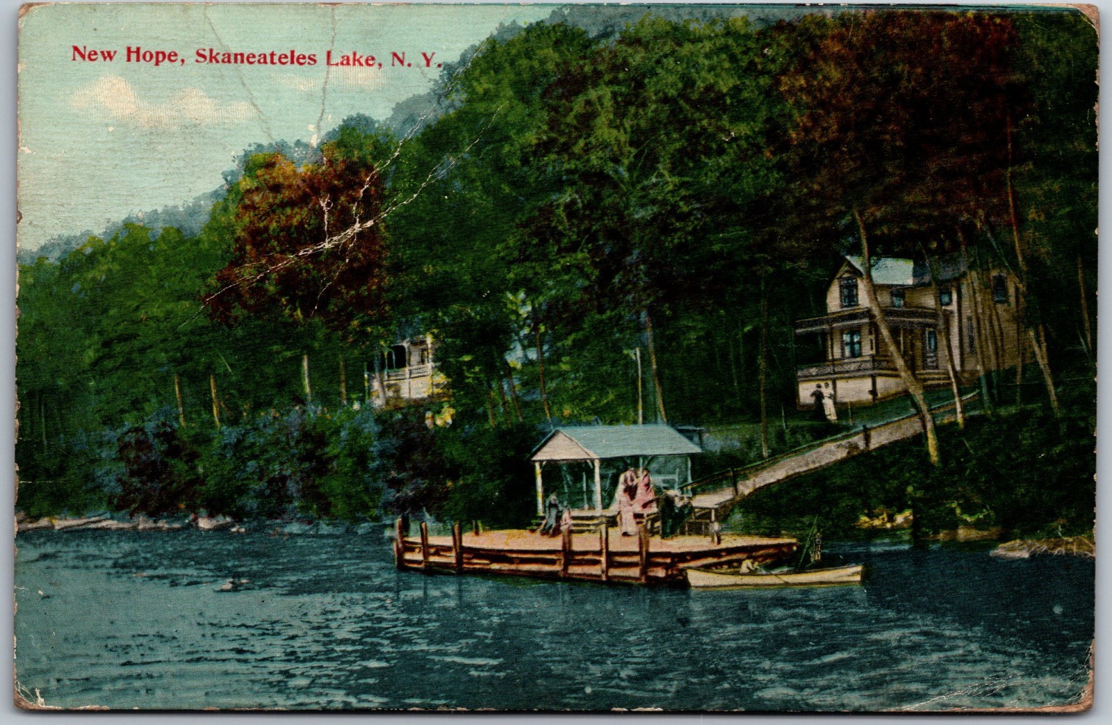 New Hope Skaneateles Lake NY Dock Boathouse Scene Early 1900s Postcard x1910