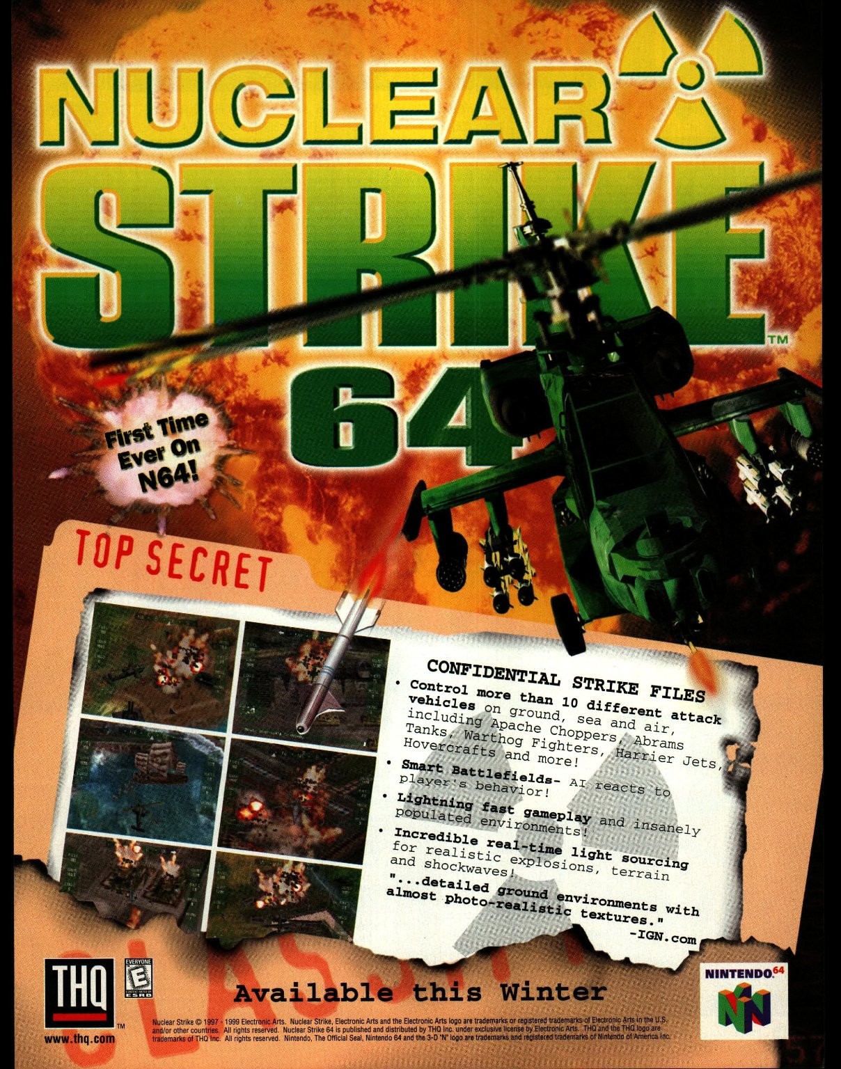 Nuclear Strike 64 N64 THQ Electronic Arts Vintage 1999 Print Ad Promo