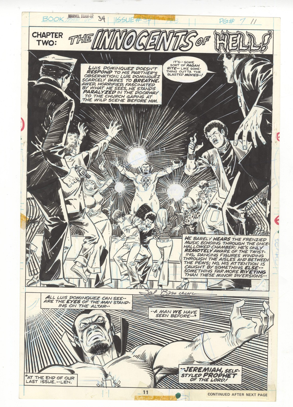 MARVEL TEAM-UP #34 PG 11 ORIGINAL COMIC ART SAL BUSCEMA 1975 SPLASH