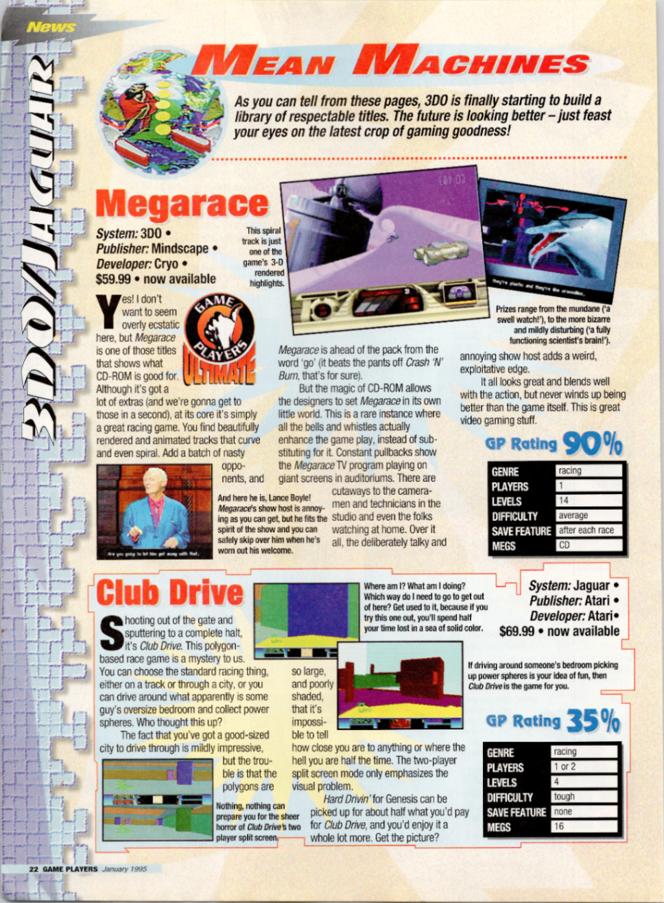 GAME PLAYERS 3DO JAGUAR Megarace Club Drive Vintage 1995 Print Ad