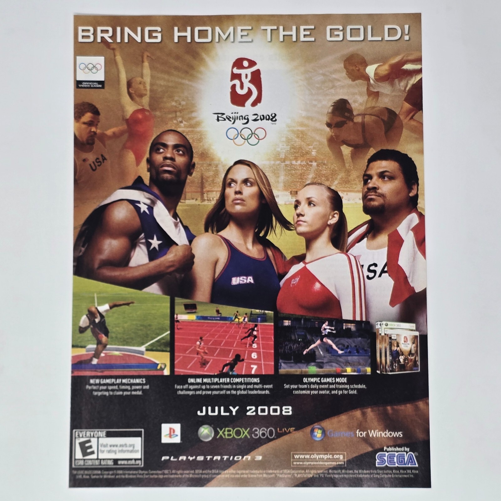 Beijing 2008 Olympics Xbox 360 PS3 PC Sega Gold Print Ad/Poster Promo Art