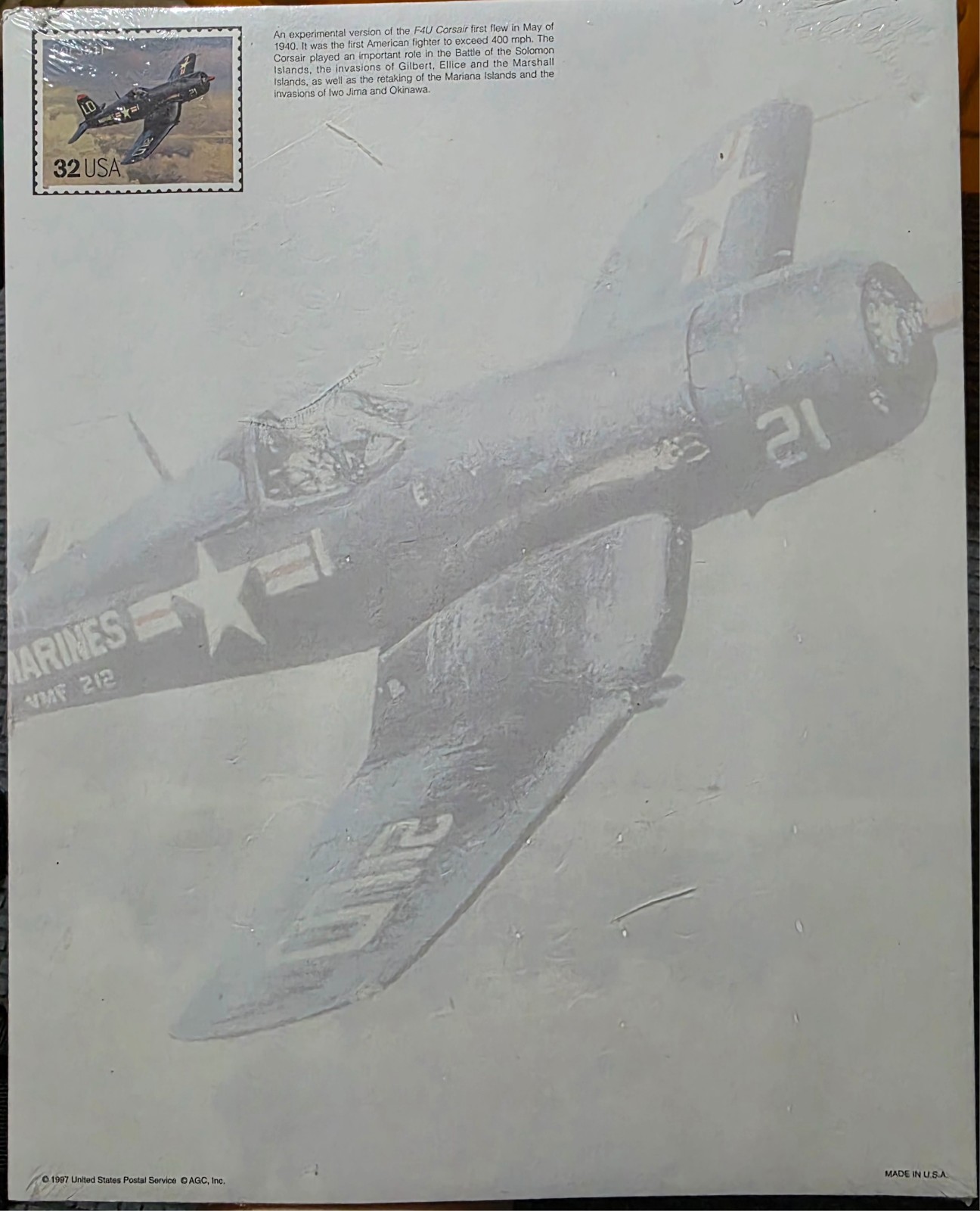 NEW USPS F4U Corsair Aircraft Stationery Pad - 40 Sheets by American Greetings