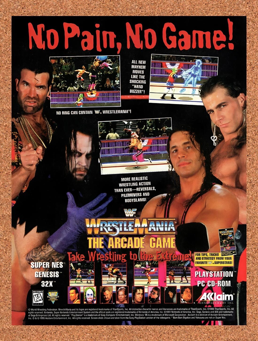 1994 WWF Wrestlemania The Arcade Game SNES Original Ad / Retro Promo v1