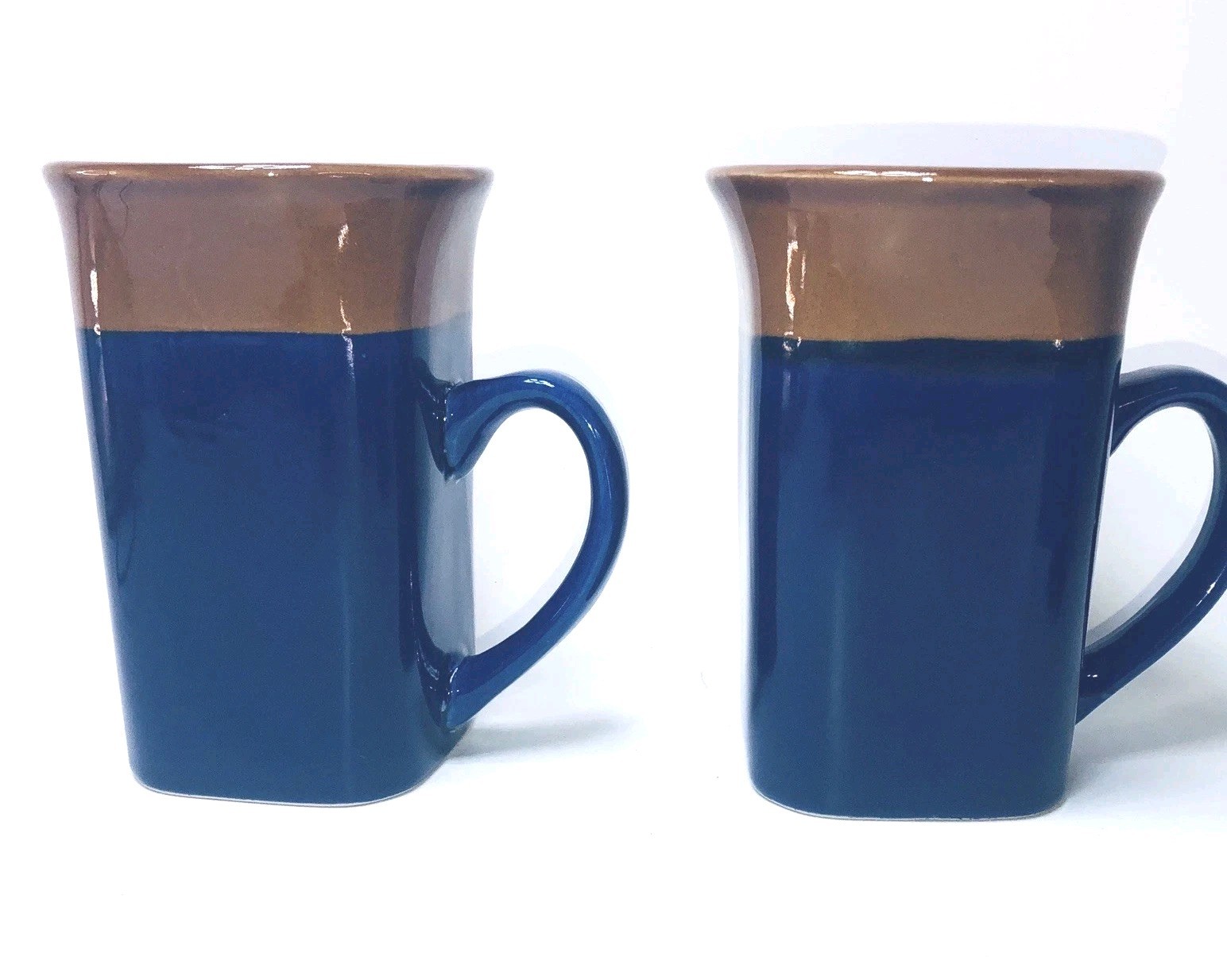 2 Royal Norfolk Blue Brown 2 Tone Western Square 14oz Coffee Mug Cup Stoneware
