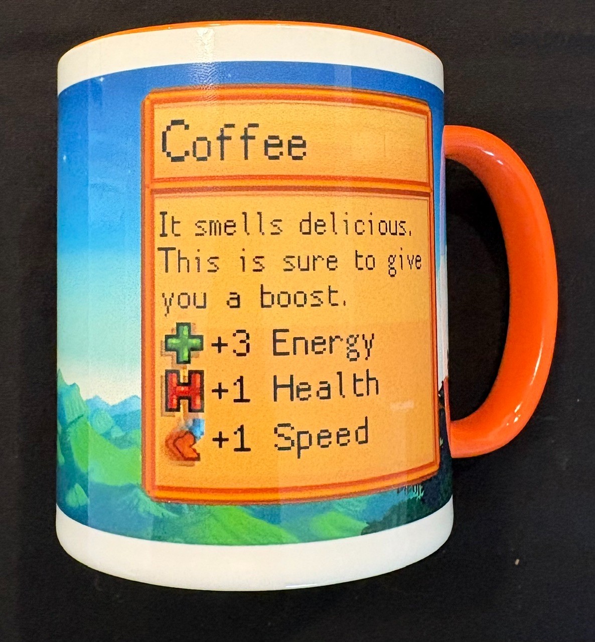 Stardew Valley Coffee Mug +3 Energy +1 Health +1 Speed Orange Gamer Cup Unused