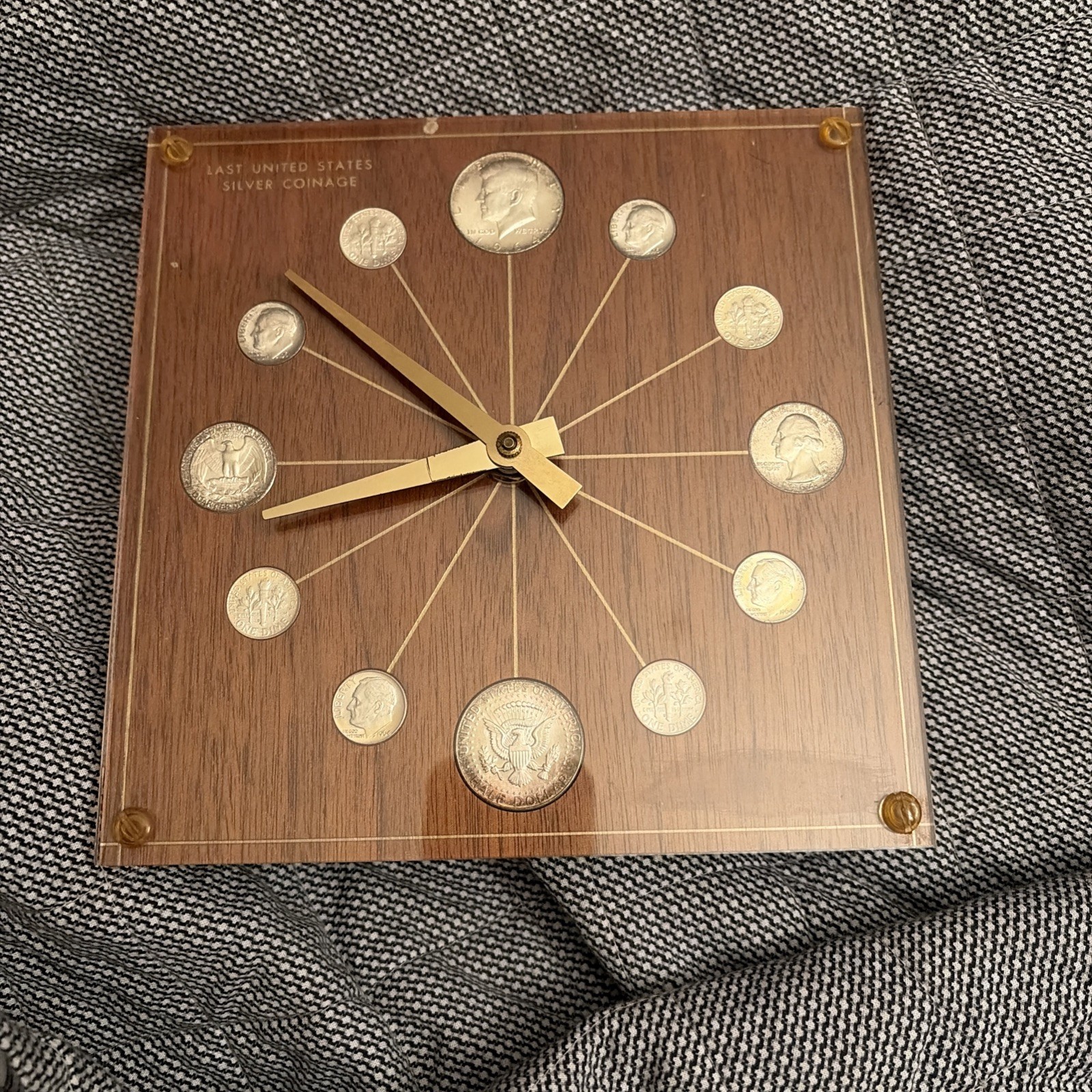1964 Numismatic Desk Coin Clock 90% Silver MCM VINTAGE