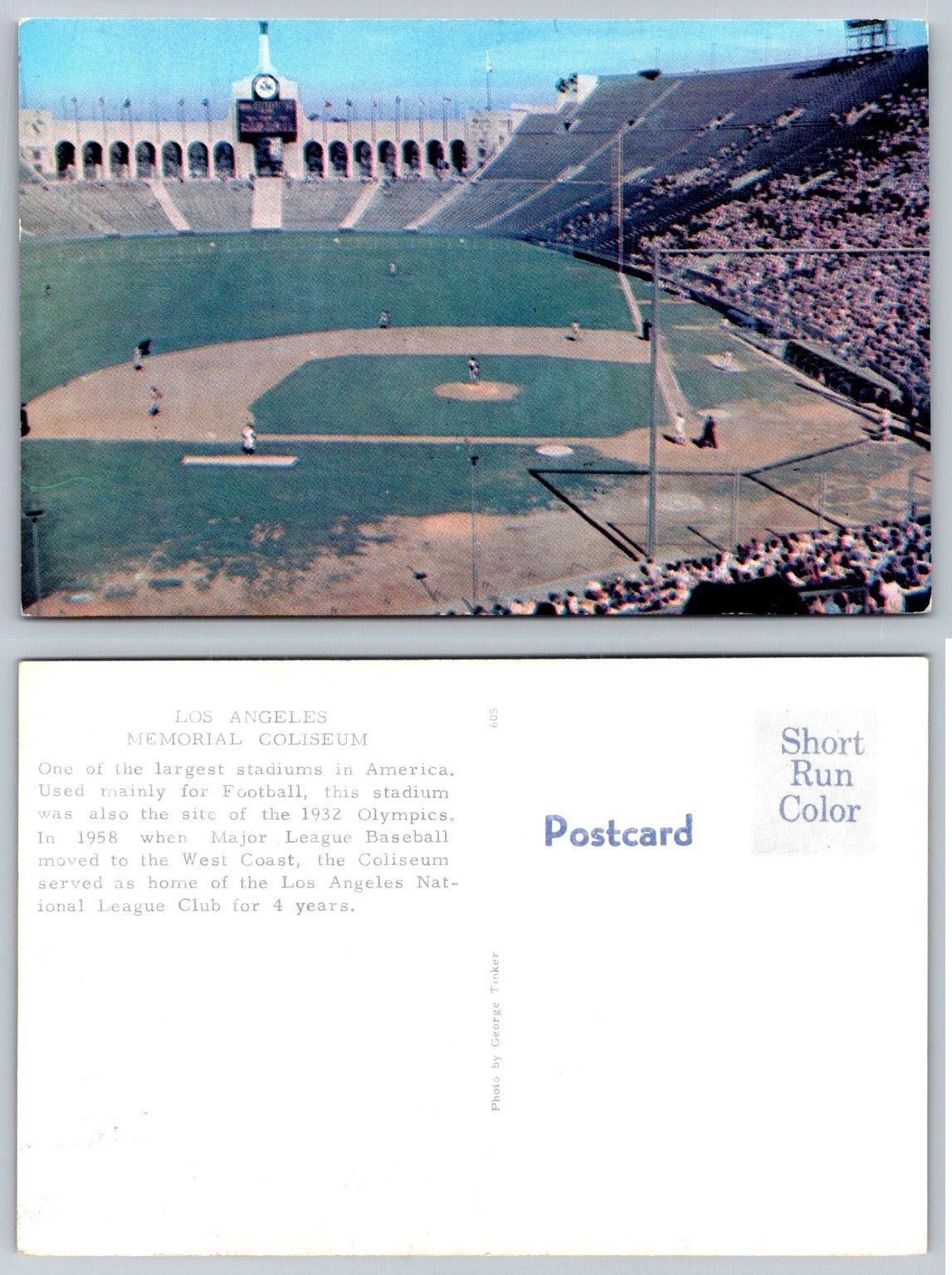 Vintage LA Memorial Coliseum Baseball Postcard 1958-1961 Dodgers Era