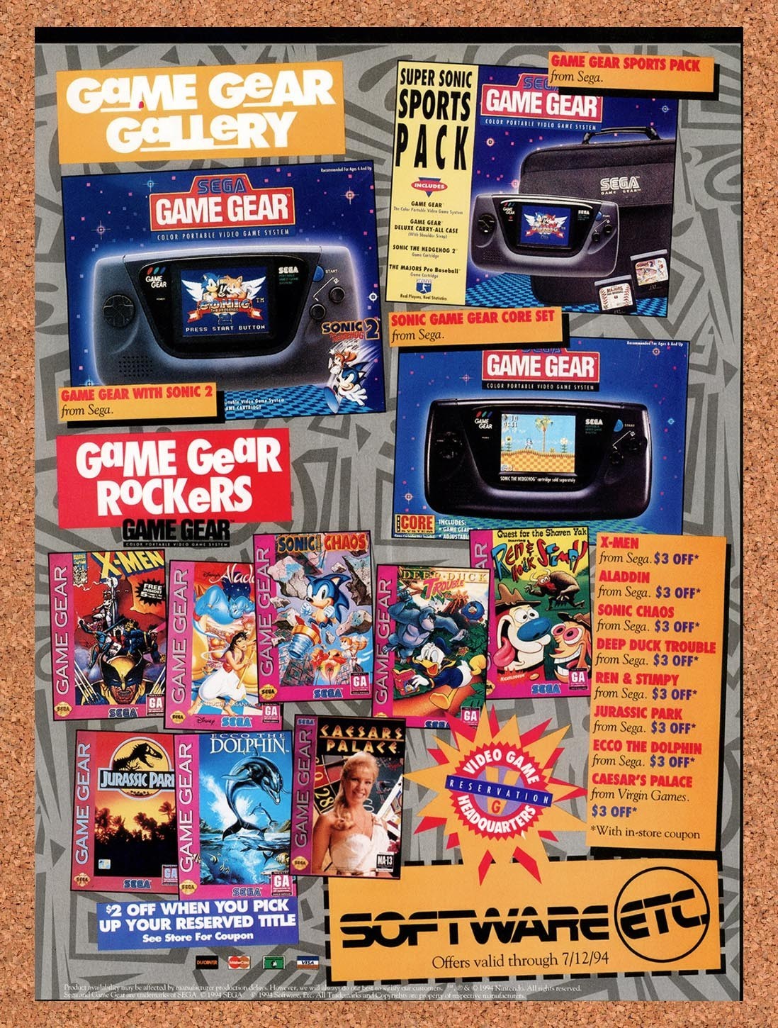 1994 Sega Game Gear Software Etc Original Advertisement / Retro Promo vc6