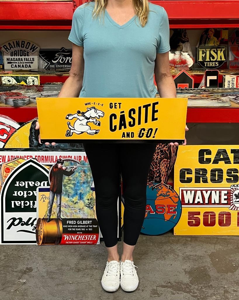 Vintage Style Metal Sign Get Casite And GO NOT Porcelain 25x8 Made USA