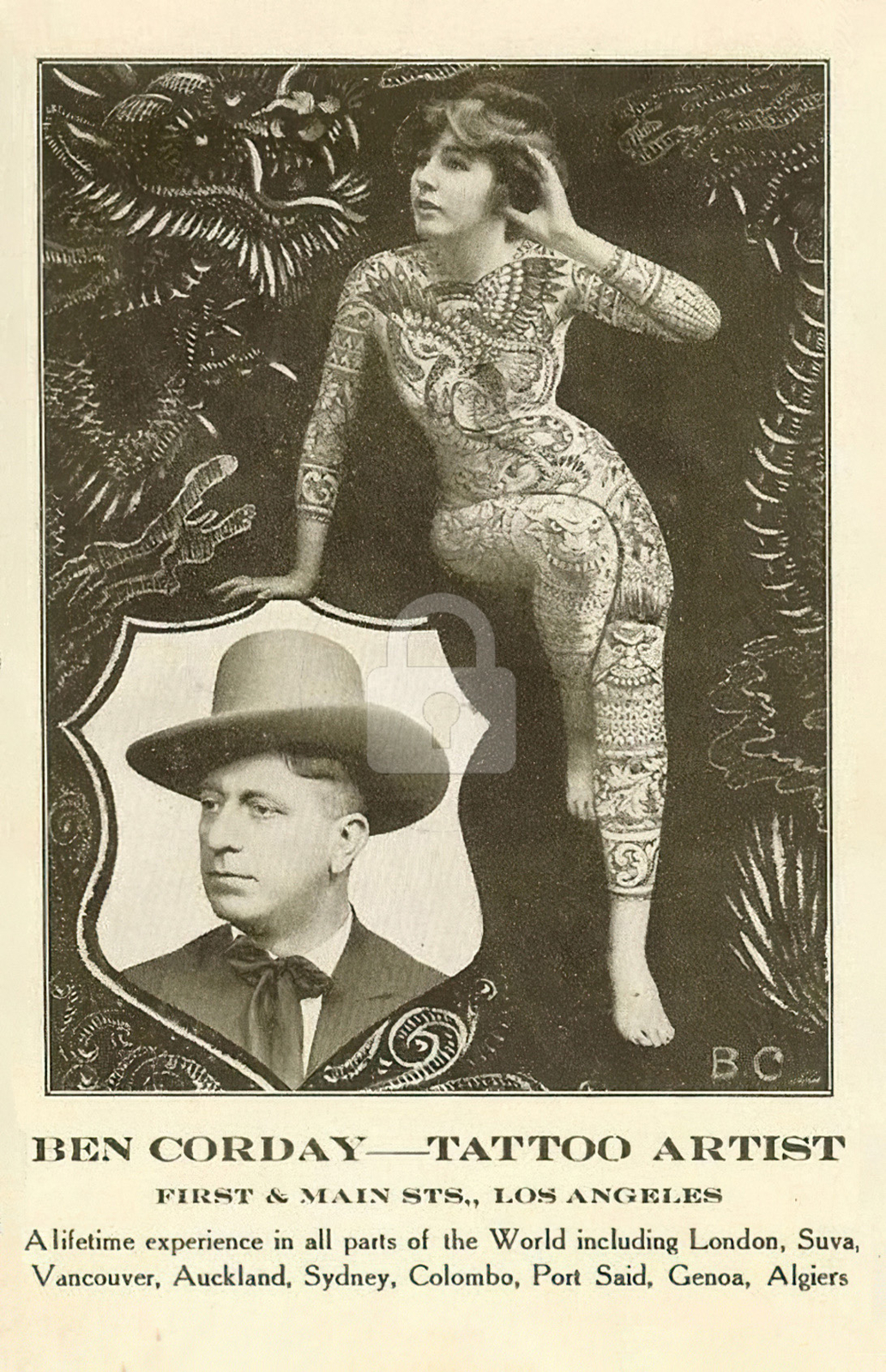 Ben Corday Tattoo Artist Advertising Postcard Copy
