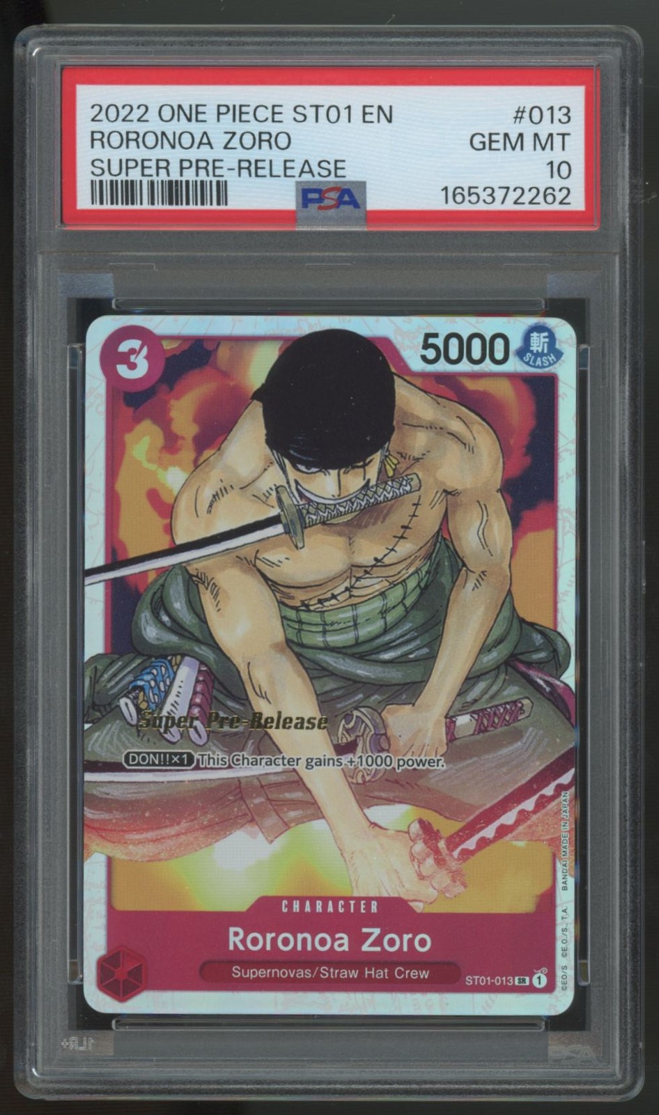 2022 One Piece Roronoa Zoro Super Pre-Release Foil #13 PSA 10