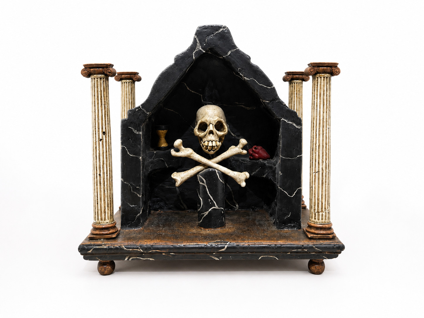 Rare Unusual Memento Mori Handcarved and Painted Shrine With Carved Skull Figure