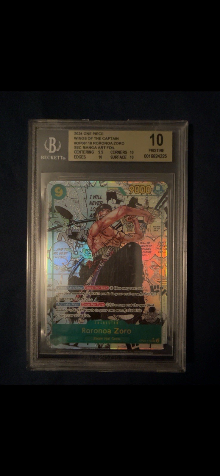 2024 One Piece OP06 Wings of The Captain Zoro Manga Rare 118 BGS 10 Pristine