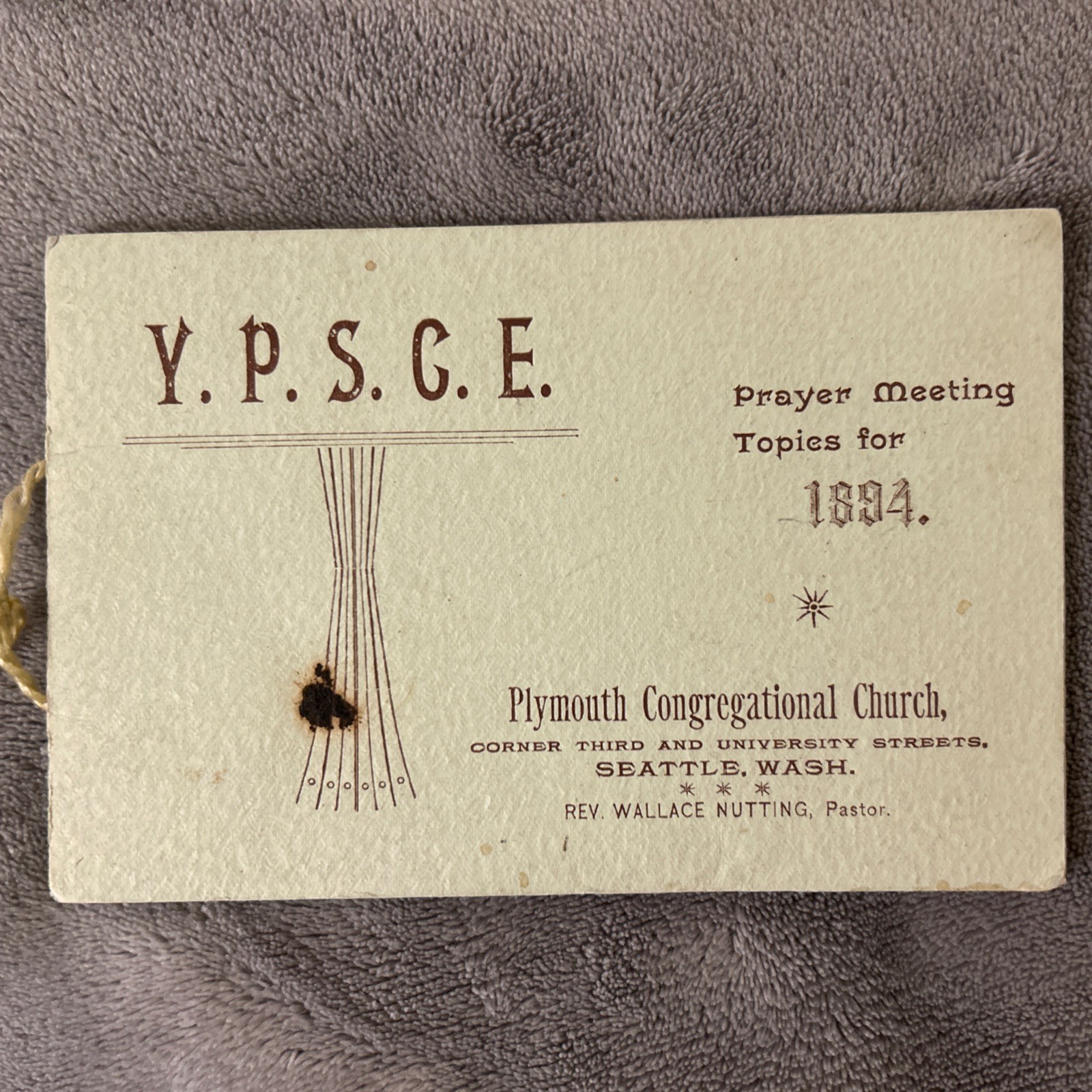 Antique 1894 Plymouth Congregational Church Seattle Prayer Meeting Topics YPSCE
