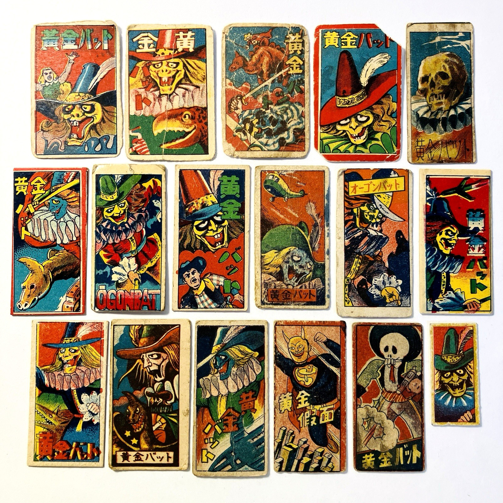 Set of 17 Golden bat 1950s Japanese Vintage Menko card KAGOME Super Hero Japan