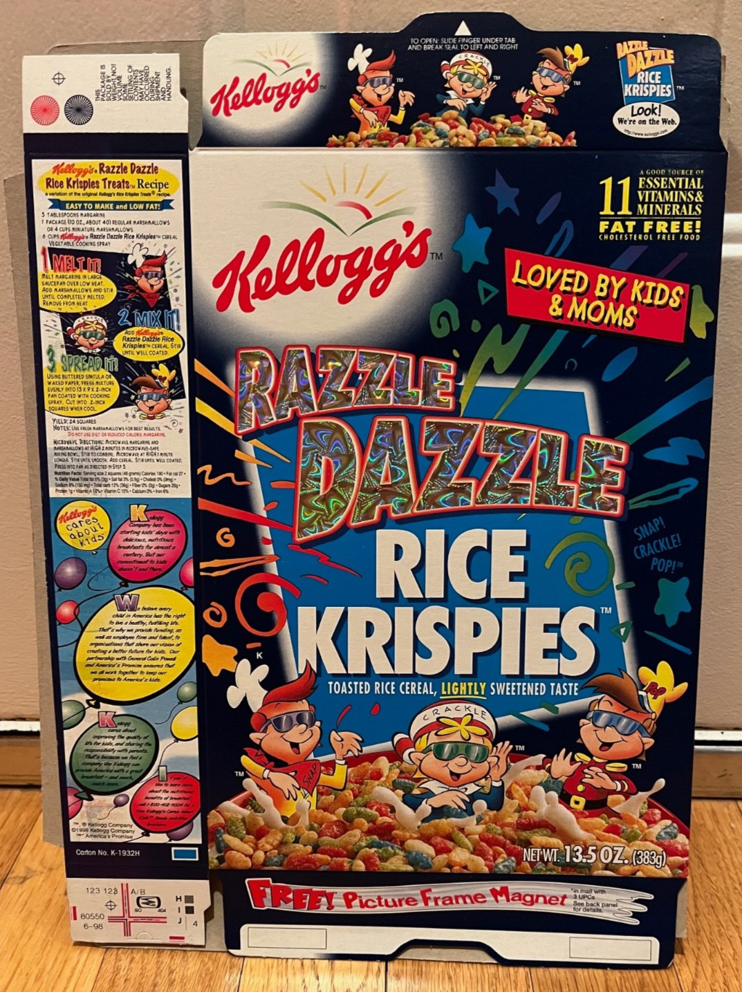 Vintage Kellogg's 1998 Razzle Dazzle Rice Krispies Cereal UNUSED Flat Box EMPTY