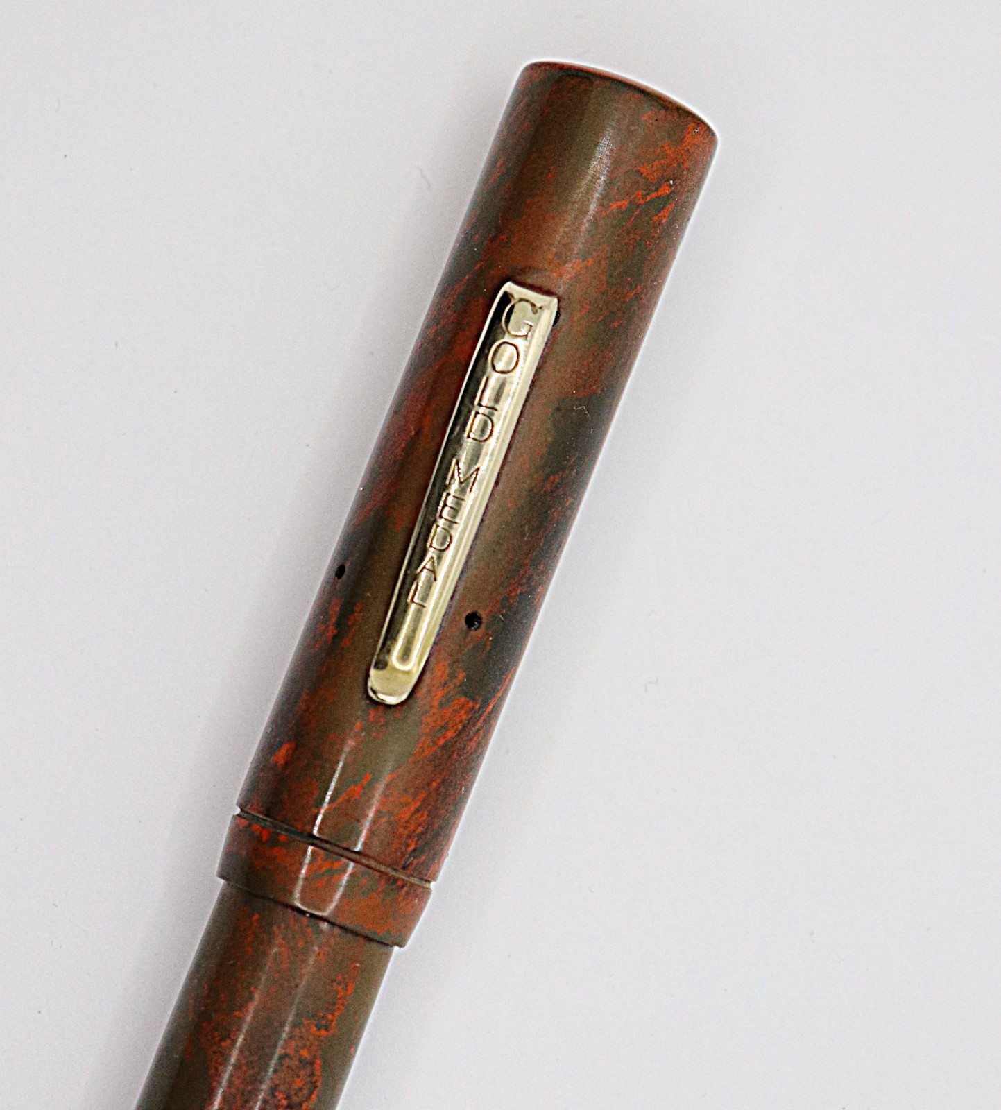 VINTAGE GOLD MEDAL OVERSIZE MOTTLED RED HARD RUBBER FOUNTAIN PEN