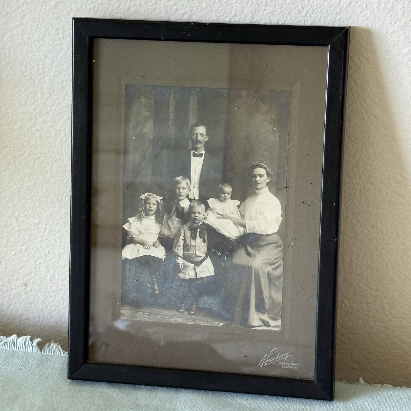 Antique 1908 Framed Sepia Tone Family Portrait Photograph Brooklyn NY Identified
