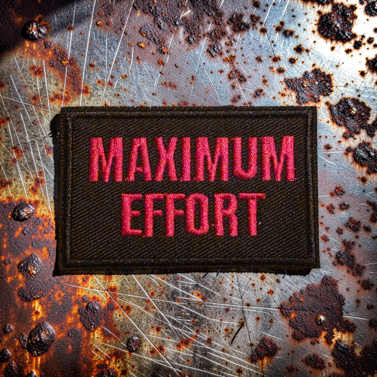 Maximum Effort Tactical Morale Patch Pink Olive Green Hook and Loop Fastener