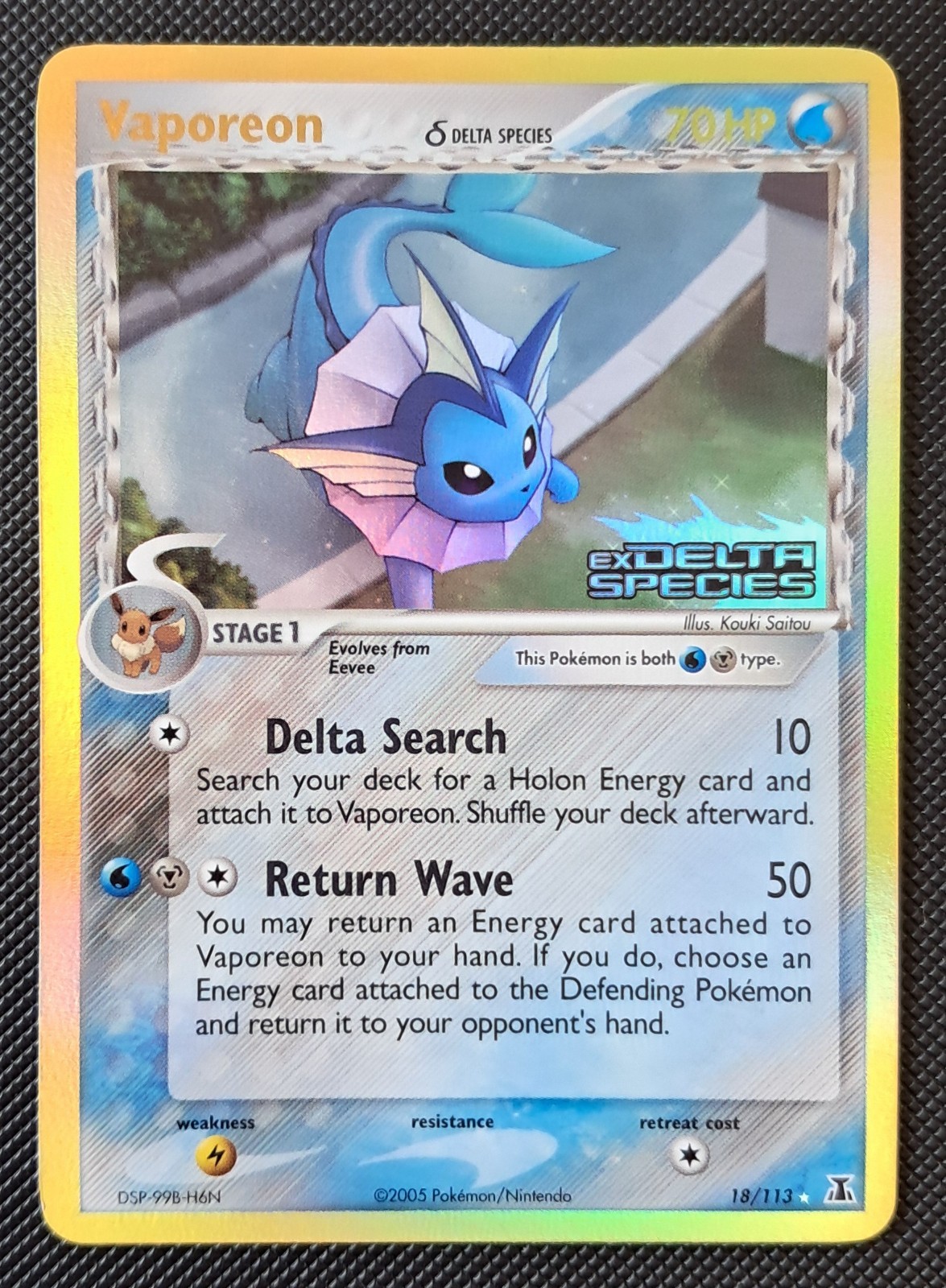 Pokemon Card Vaporeon δ Delta Species Reverse Foil 18/113 Stamped EXC / NM