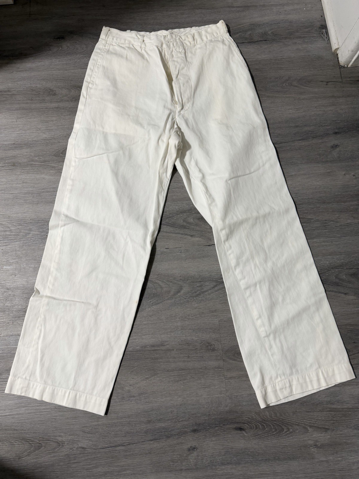 Vintage 1940s 50s US Navy White Cotton Twill Officer Trousers Pants 29x29