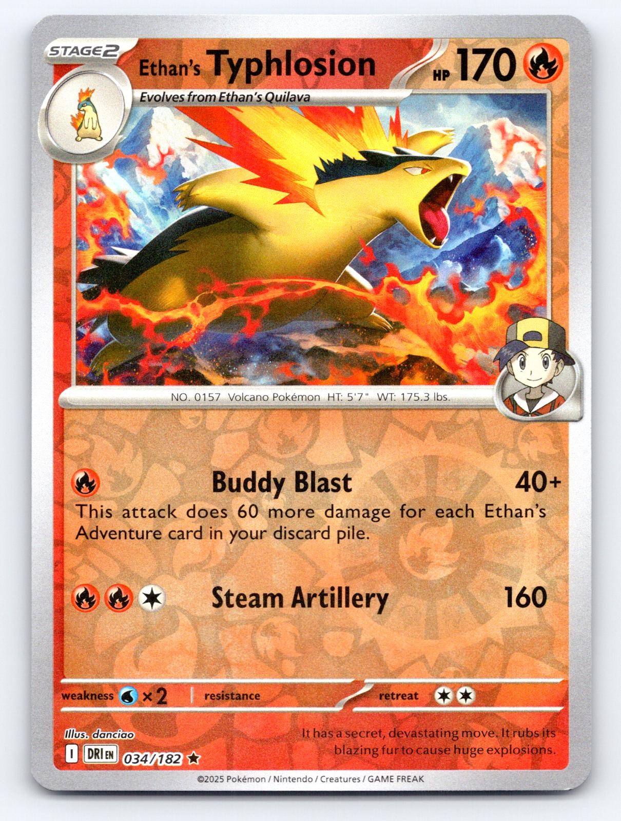 Ethan\'s Typhlosion 034/182 Rare Destined Rivals Pokemon Reverse Holo Near Mint