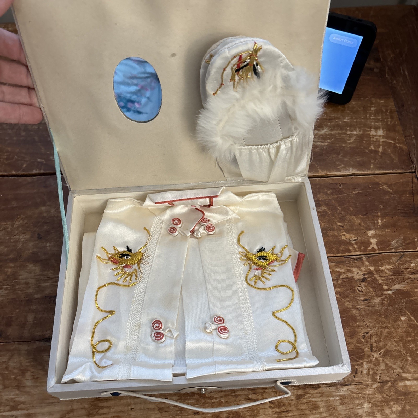 Vintage 1950s Japanese Silk Pajama Set + Slippers In Box Sz small