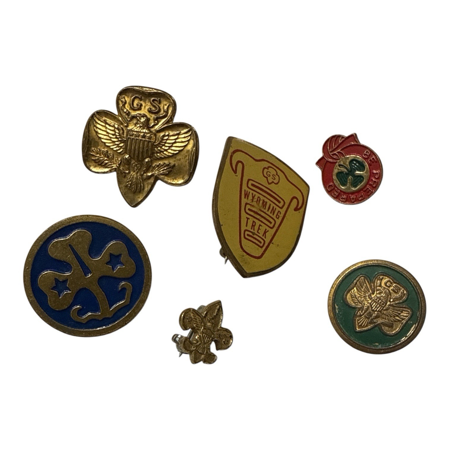 Vintage 1930\'s  - 50\'s Girl Scout & Brownie Pins Vintage Trefoil Eagle Lot of 6
