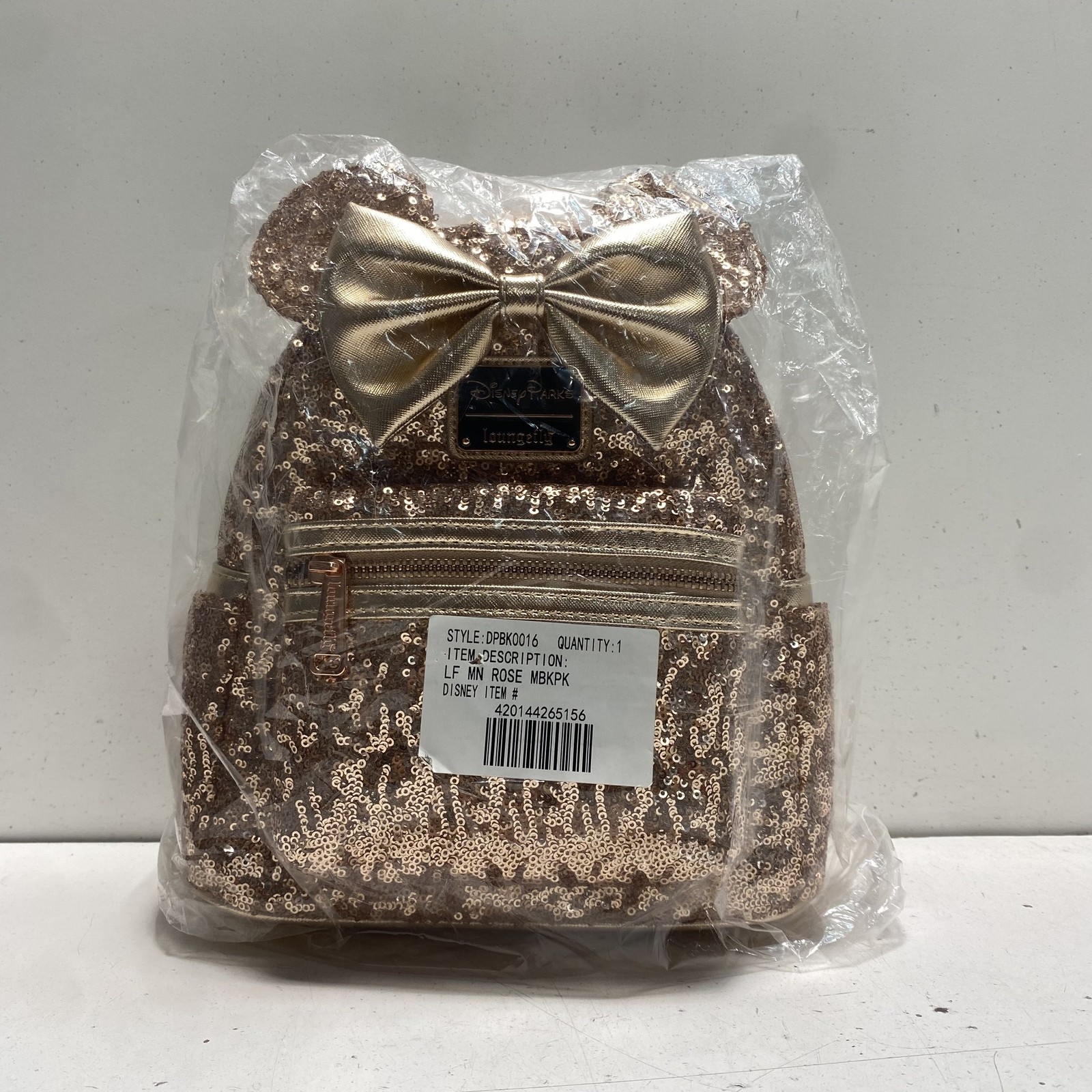 Disney Parks Loungefly Rose Gold Minnie Mouse Sequin Mini Backpack New