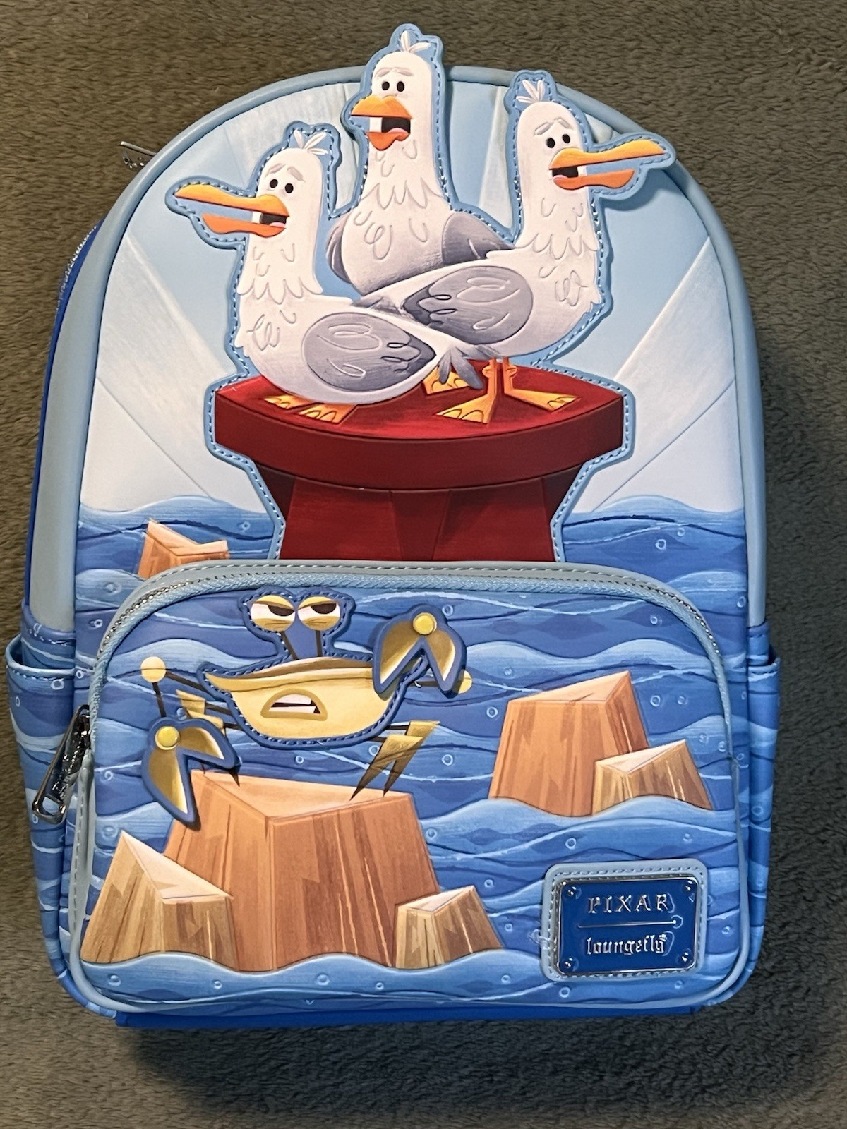 LOUNGEFLY DISNEY PARKS PIXAR FINDING NEMO SEAGULLS MINE, MINE, MINE BACKPACK NWT