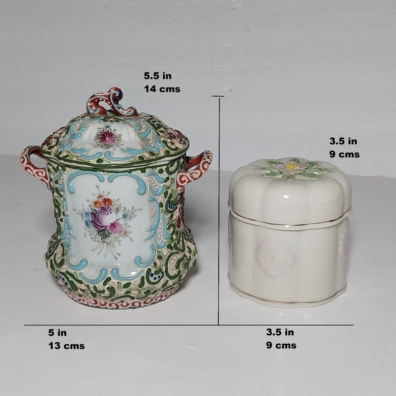 Antique Nippon Colorful Sugar Jar Japanese enamel porcelain Moriage (RARE )