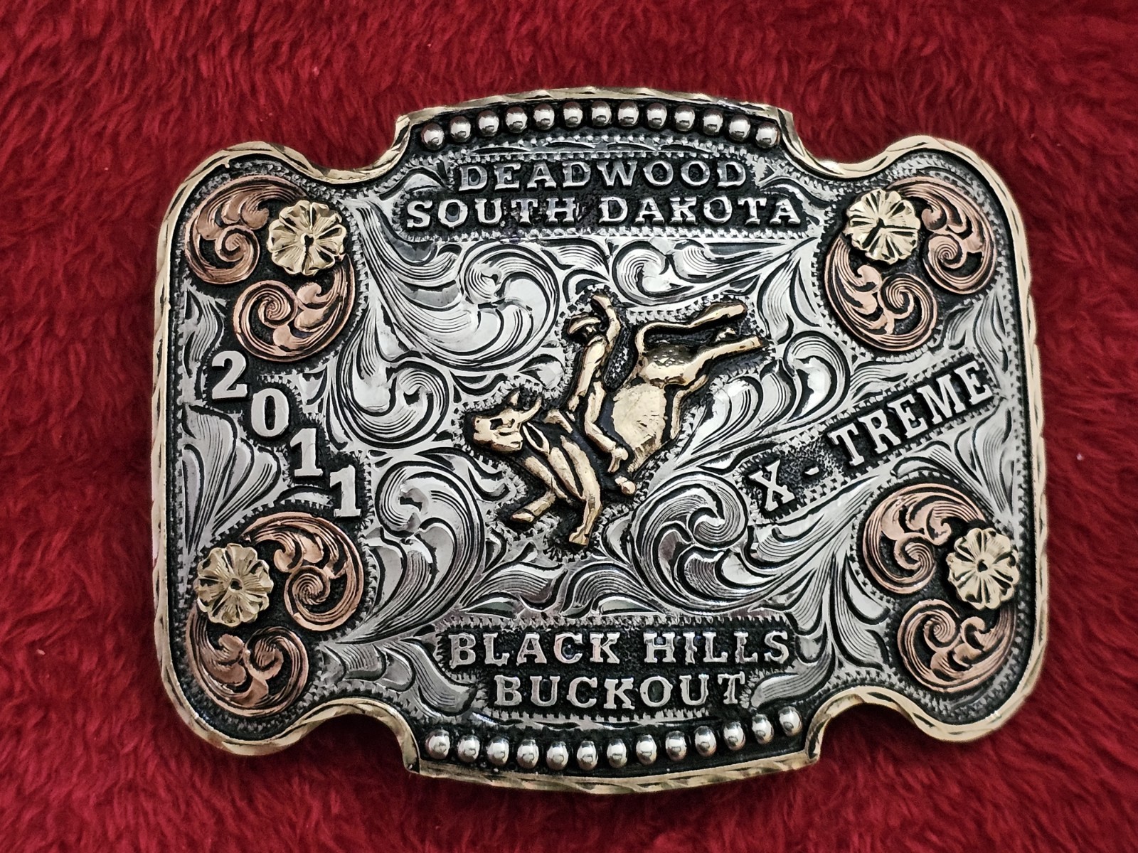 Bull Riding RODEO☆X~TREME☆2011☆CHAMPION TROPHY BUCKLE☆Deadwood SD☆Rare☆W67