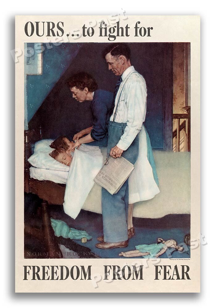 “Ours to fight for - Freedom From Fear” 1943 Rockwell World War 2 Poster - 24x36