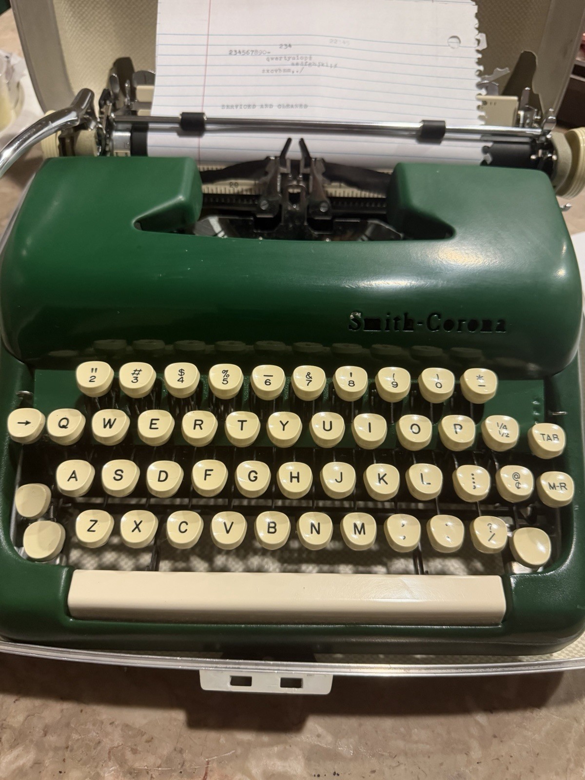 EXC 1953  Smith Corona Sterling Typewriter Forest Army Green Clean Serviced  👍