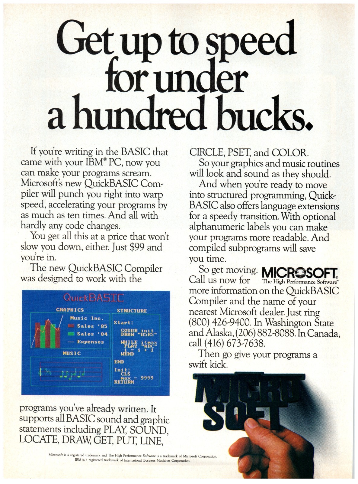 PRINT AD 1986 Microsoft Get Up To Speed QuickBASIC Compiler 80\'s Software Ad