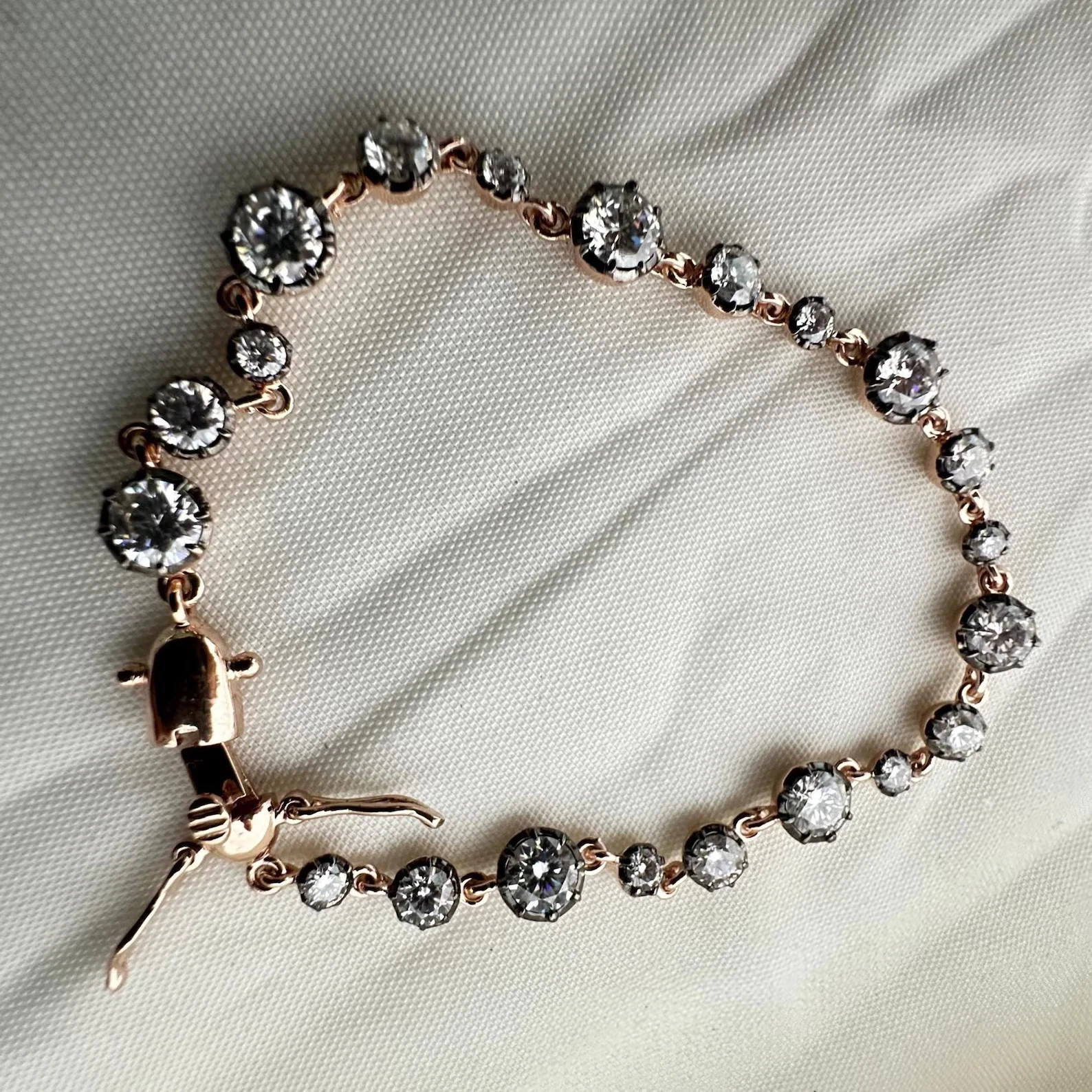 Round-Cut Antique Style Georgian Diamond Tennis Bracelet 14k Rose Gold Plated 7'