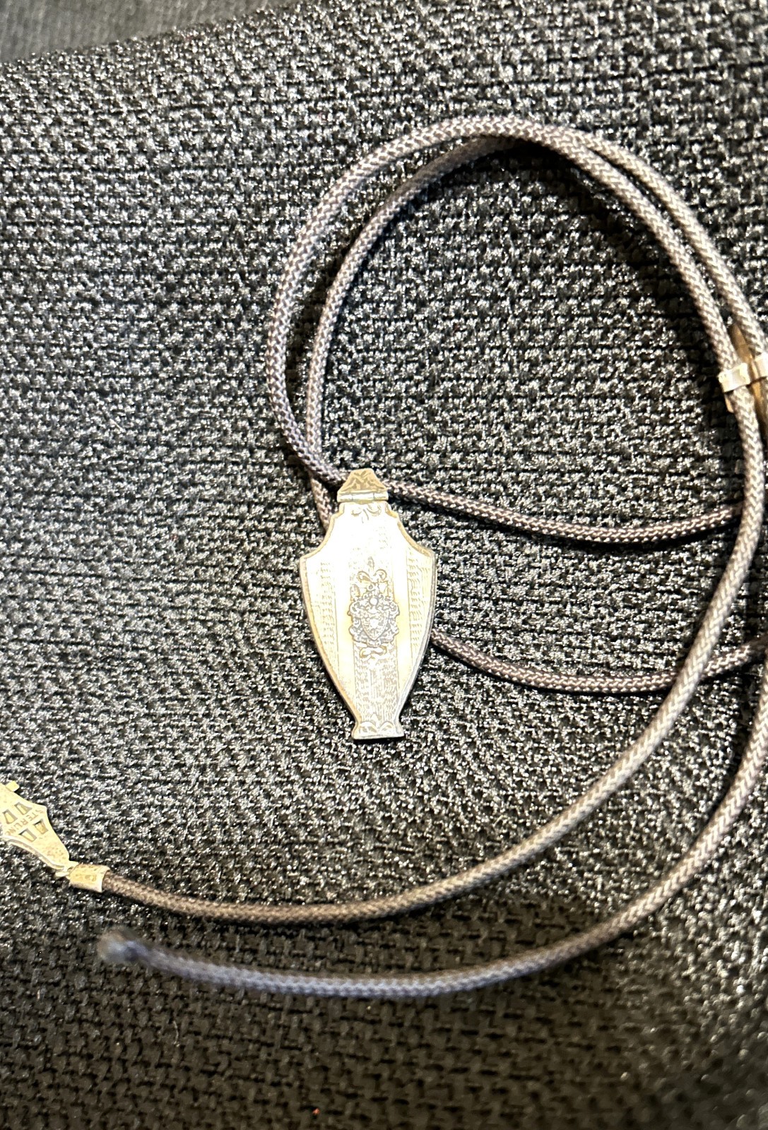 ANTIQUE Sigma Alpha Epsilon fraternity crest locket necklace / tie, sterling SAE