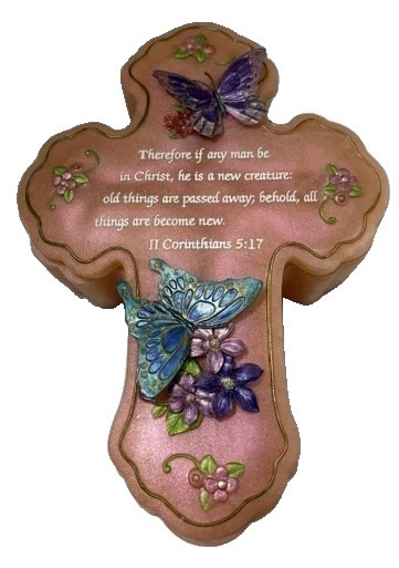 Handmade Resin Cross Trinket Box  With II Corinthians 5:17 Scripture