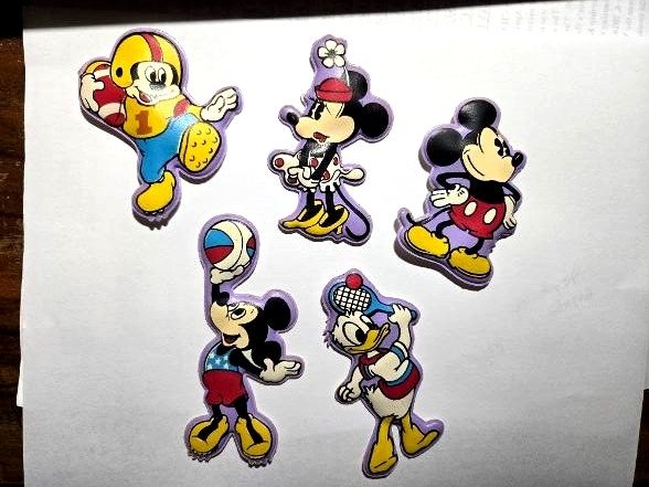 5 Vintage 1970s-80s Walt Disney Puffy Vinyl  Fridge Magnets Mickey Minnie Donald