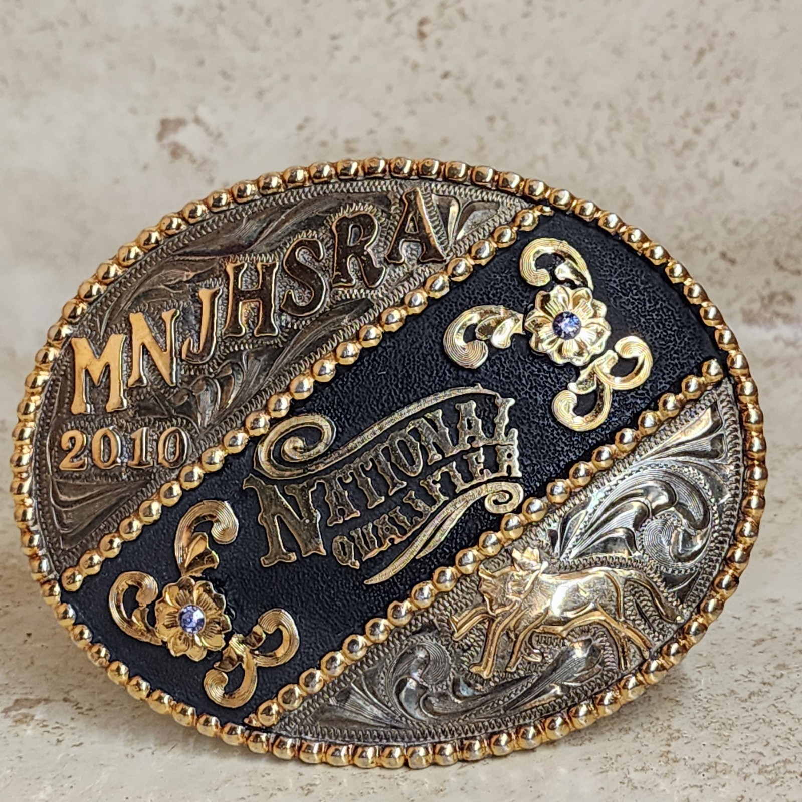2010 MNJHSRA Rodeo National QUALIFIER LARGE TROPHY BELT BUCKLE 4.5