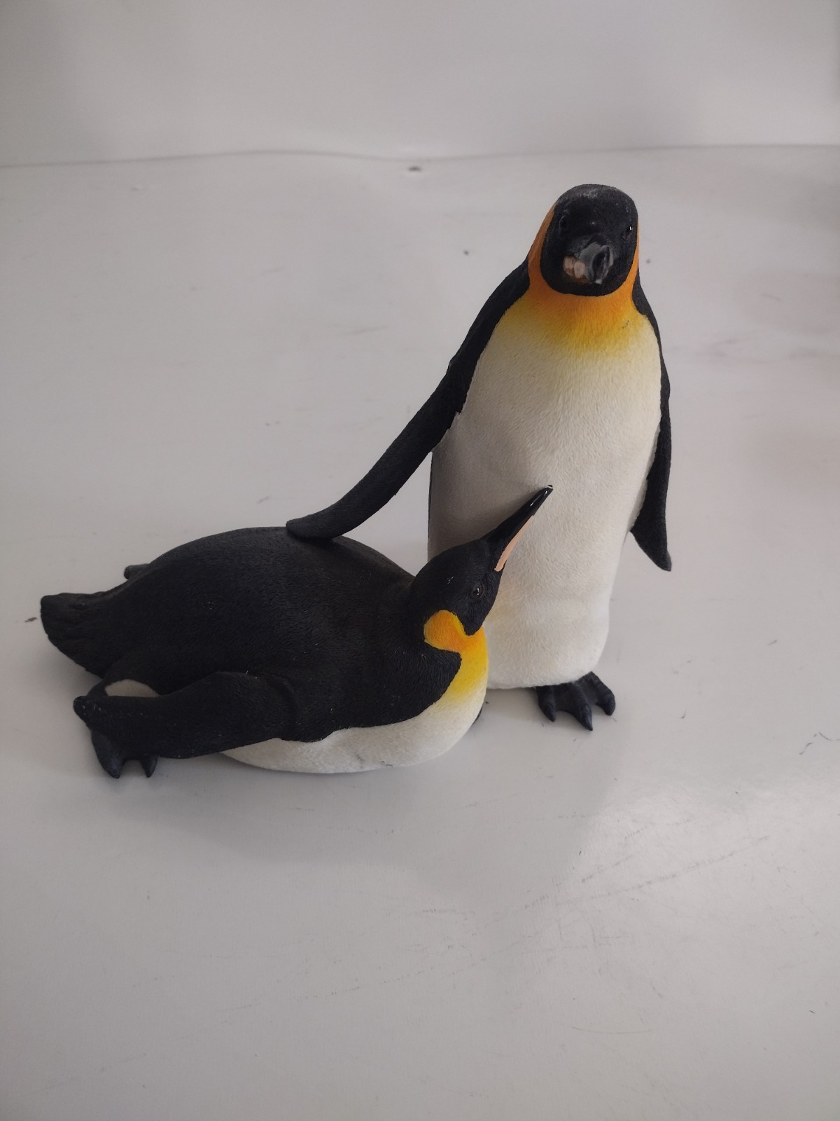 Penguin Pair Figurine Black White Yellow Winter Decor 8.5\