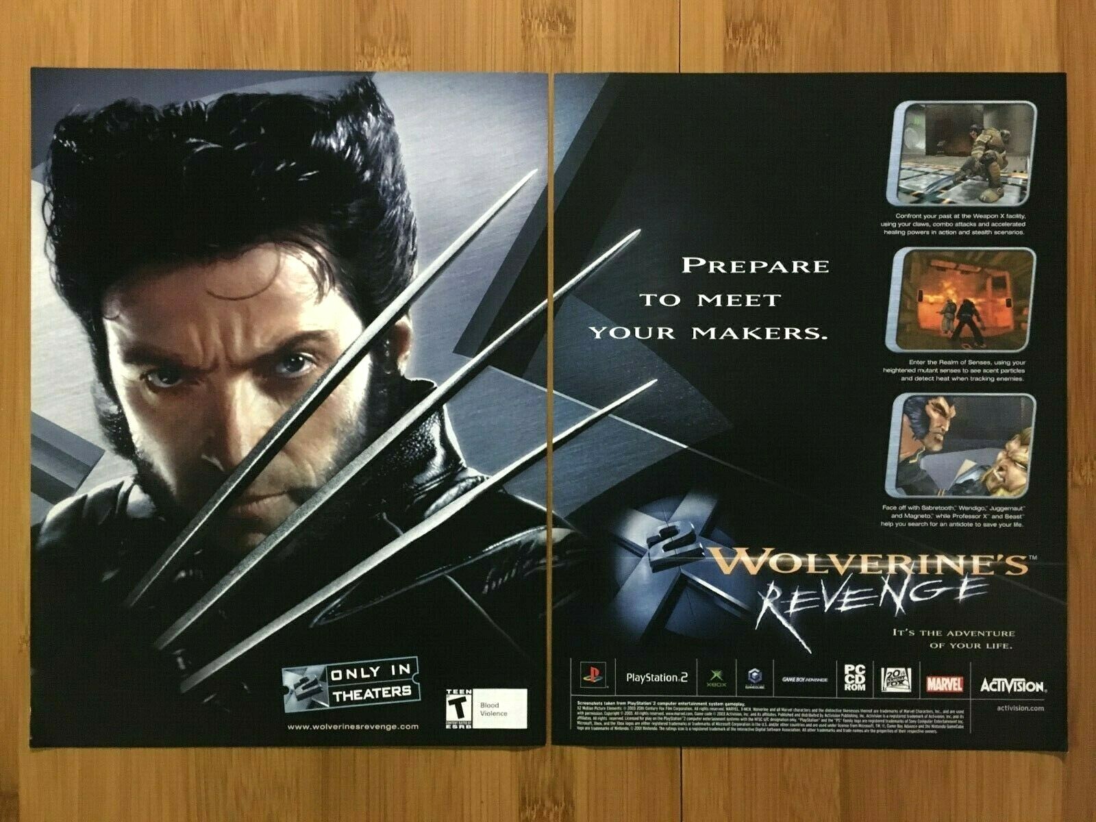 X-2 Wolverine's Revenge PS2 Xbox 2004 Print Ad/Poster X-Men Hugh Jackman Art